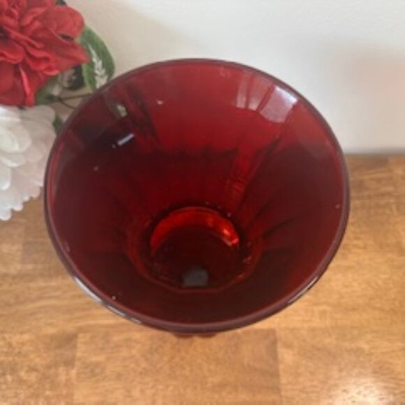 Vintage Anchor Hocking Royal Ruby Red Glass Vase – Pineapple Base Flared Rim Mid - Picture 4 of 6